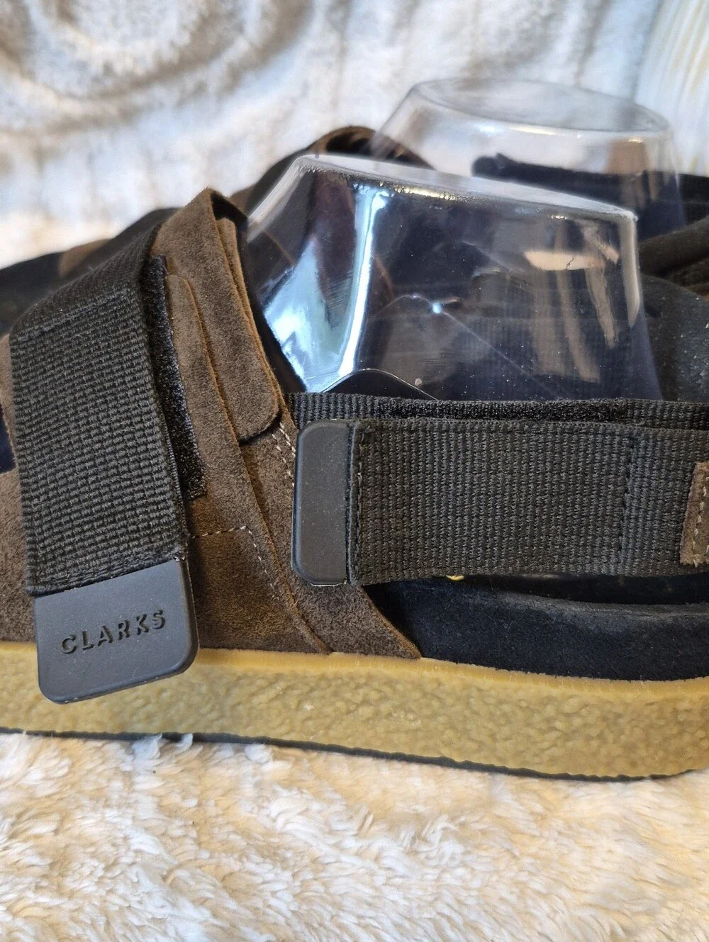 Clarks Brown and Black Men’s Strapped Sandals with Yellow Sole